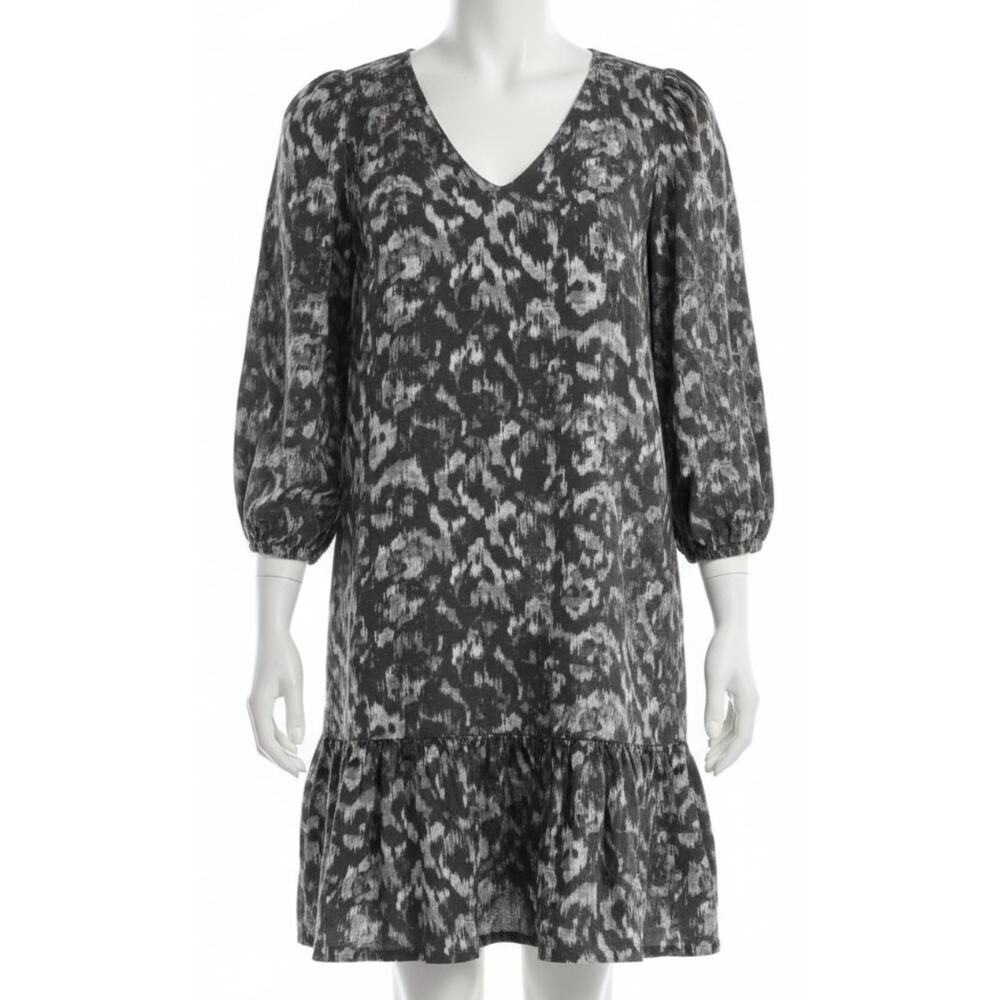 Susina Dress Size S Gray Puff Sleeve Lightweight Peplum Style Ruffled Hem Office